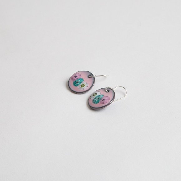 Handmade Copper Enamel Penny Earrings Pierced Dangle Round Boho Rustic - Picture 4 of 15